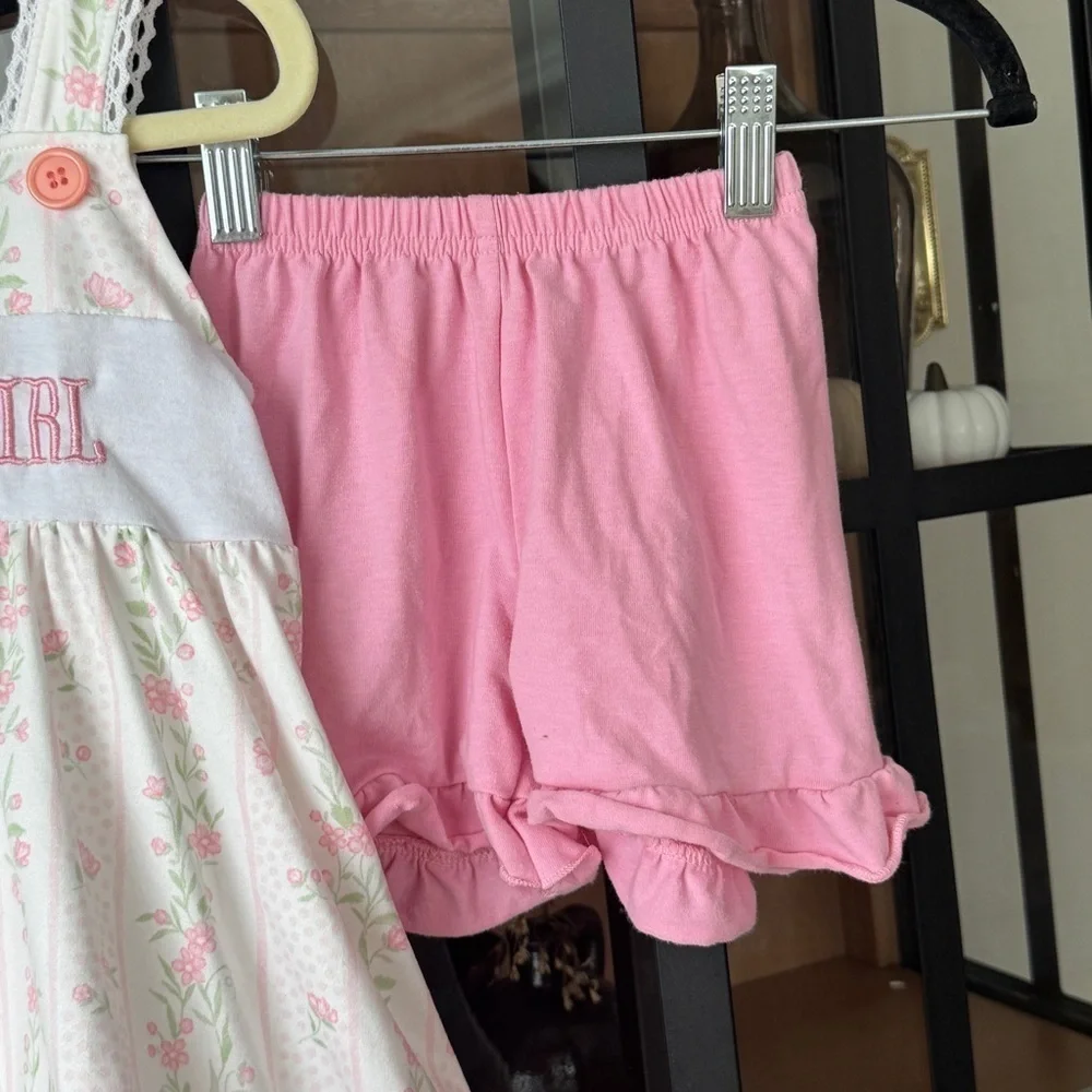 Mama’s Girl dress set embroidered watercolor lace trim toddler shorts floral